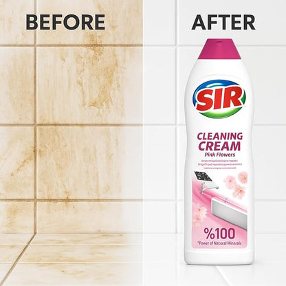 Tribello Multipurpose Surface Cleaner Cream for Kitchen & Bathroom, 100% Dirt Removal with Natural Cleaning Particles - Large 735ML / 25OZ (Pink Flowers)