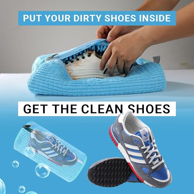 EPSCY Shoe Washing Machine Bag 2 Pack - Reusable Deep Clean Sneaker Bags - Fits All Shoe Sizes & Types, Self-Locking Zipper, Protects Machine (Blue)
