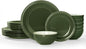 Famiware Garden Plates and Bowls Sets, 18-Piece Dishes Set for 6, Scratch Resistant Kitchen Dishes Dinnerware Set - Microwave and Dishwasher Safe, Reactive Glaze and Embossed Stoneware, Dark Green
