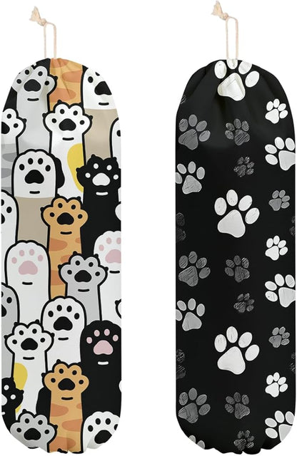 2 Pcs Cat Paws Plastic Bag Holder, Wall Mount Plastic Bag Holders for Grocery Bags, Large Reusable Grocery Bags Storage Dispenser for Home Kitchen Pantry Decor, Cute Cat Paws Gifts for Women Grandma