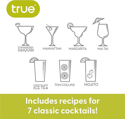 True Maraca Cocktail Shaker with Built In Strainer, Drink Mixer with 7 Classic Drink Recipes & Measurements, Perfect for Game Nights, BBQ, House Party, Picnic, Home Bar Accessories, 16 oz, Set of 1