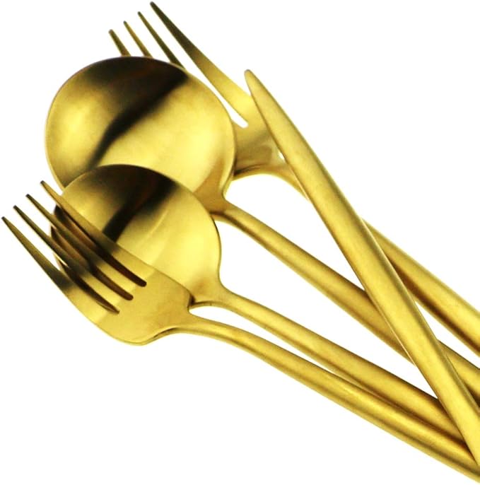 Gugrida 20-Piece 18/10 Stainless Steel Flatware Silverware, Luxury Dinnerware Set Travel Cutlery Tableware Include Knife Fork Spoon Service for 4,Healthy & Eco-Friendly Dishwasher Safe (Gold Matte)