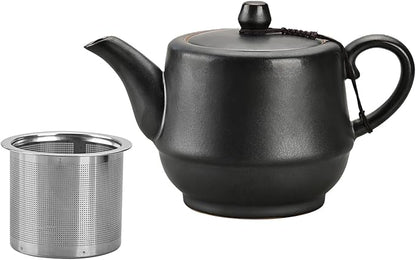 Rural Style Ceramic Teapot with Stainless Steel Infuser 16 Ounces Porcelain Blooming & Loose Leaf Teapot (Black)