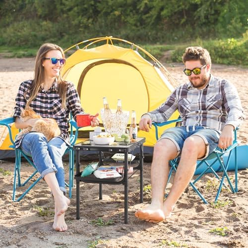 Titanker Folding Camping Table 2ft, Small Camp Table Portable with Side Racks & Storage Net, Small Picnic Table, Portable Beach Desk, Car Camping Essentials, Aluminum Light & Solid