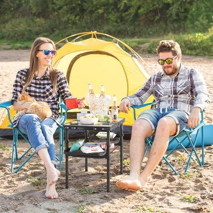 Titanker Folding Camping Table 2ft, Small Camp Table Portable with Side Racks & Storage Net, Small Picnic Table, Portable Beach Desk, Car Camping Essentials, Aluminum Light & Solid