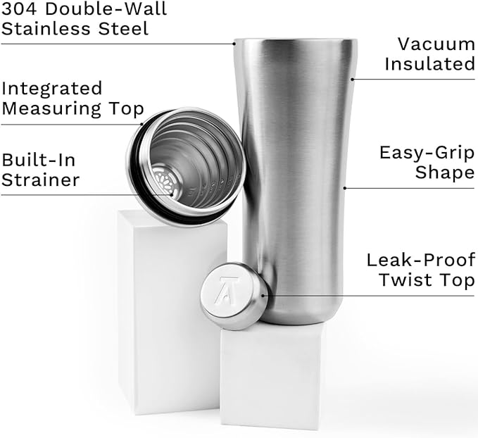Elevated Craft Hybrid Cocktail Shaker - Premium Vacuum Insulated Stainless Steel Cocktail Shaker - Innovative Measuring System - Martini Shaker for the Home Bartender - 28oz Total Volume