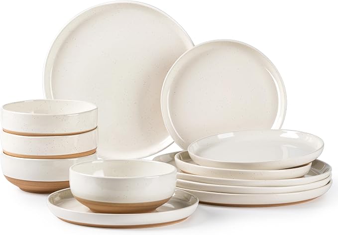 AmorArc Dinnerware Sets for 4, 12 Pieces Ceramic Plates and Bowls Set | Scratch