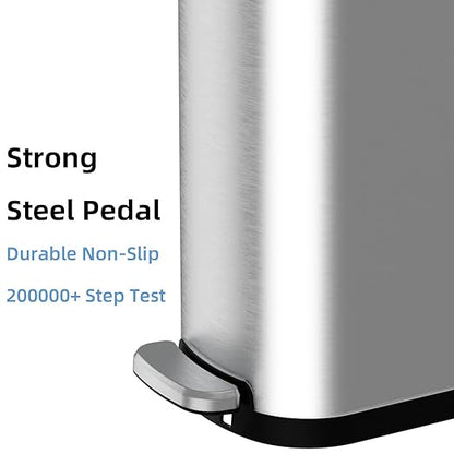 2.6 Gallon Slim Bathroom Trash Can with Soft Close Lid, 10L Stainless Steel Garbage Can with Removable Liner Bucket, for Narrow Spaces,Bathroom, Bedroom (Silver)