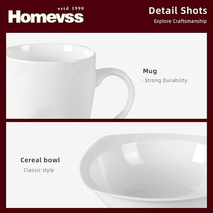 HomeVss, New Bone China Dinnerware Set, Coupe Square Shape, 20pc Set