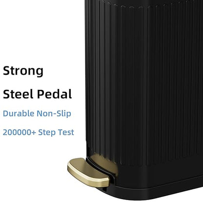 2.6 Gallon Slim Bathroom Trash Can with Soft Close Lid, 10L Stainless Steel Garbage Can with Removable Liner Bucket, for Narrow Spaces, Bathroom, Bedroom (Matt Black)