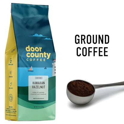 Door County Coffee Hawaiian Hazelnut Flavored -10oz Bag - Ground Medium Roast - 100% Arabica - Hawaiian Hazelnut