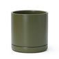 D'vine Dev 8.2 Inch Ceramic Planter Pot with Drainage Hole and Saucer, Indoor Cylinder Round Planter Pot, Olive, 94-O-D-J