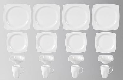 HomeVss, New Bone China Dinnerware Set, Rim Square Shape, 16pc Set