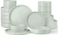 Onader Stoneware Dinnerware Sets for 6 with Double Bowl, 24 Piece Plates and Bowls Dish Dinner Set, Speckled Kitchen Dishware Tableware – Pale Sage Green