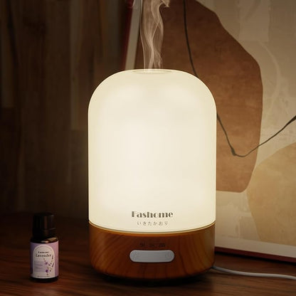 Essential Oil Diffuser Hand Blown Glass, 100ml Small Aromatherapy Diffuser, Auto Shut-Off Function, Ultrasonic Diffusers for Essential Oils, Cool Mist Humidifier with Warm White Lights（White）