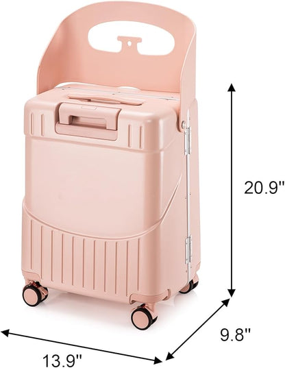 20" Hardshell Carry On Suitcase with Seat for Kids & Adults,Travel Luggage with Front Pocket & 4 Lockable Spinner Wheels, TSA Lock, USB Port, Luggage Cover, Safty Seatbelt