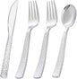 KIRE 400PCS Silver Plastic Silverware - Disposable Silverware, Heavy Duty Plastic Silverware Set Include 200 Silver Forks,100 Silver Knives,100 Silver Spoons for Party,Wedding for Christmas