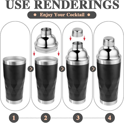 20 oz Cocktail Shaker, Martini Shaker Drink Mixer with Built-In Strainer, Stainless Steel Shakers Double-layer insulation