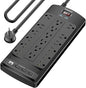 18 Outlets Surge Protector Power Strip - 10 Feet Flat Plug Heavy Duty Extension Cord with 18 Widely Outlets and 4 USB Ports, 2100 Joules, Black, ETL Listed