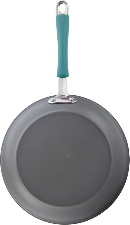 Rachael Ray Cucina Hard Anodized Nonstick Cookware Pots and Pans Set, 12 Piece, Gray with Blue Handles