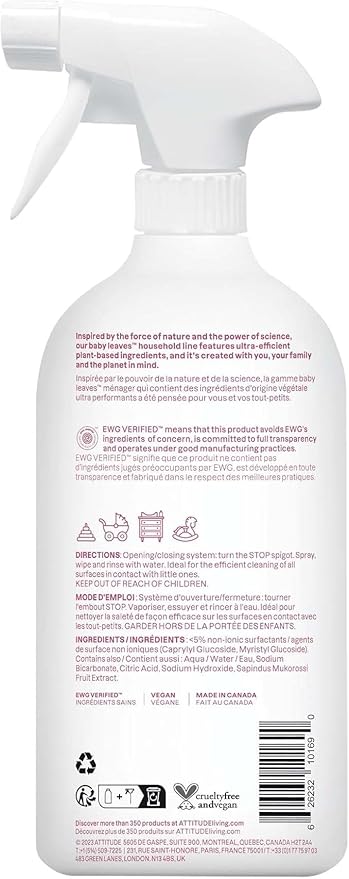 ATTITUDE Toy and Surface Cleaner, EWG Verified Multi-Surface Products, Vegan, Naturally Derived Multipurpose Cleaning Spray, Unscented, 27.1 Fl Oz