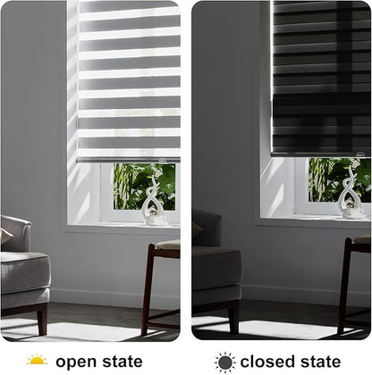 Persilux Cordless Zebra Blinds for Windows Free-Stop Roller Windows Shades (36" W X 47" H, Grey) Dual Layer Light Control for Day and Night, Light Filtering Sheer Shades for Home