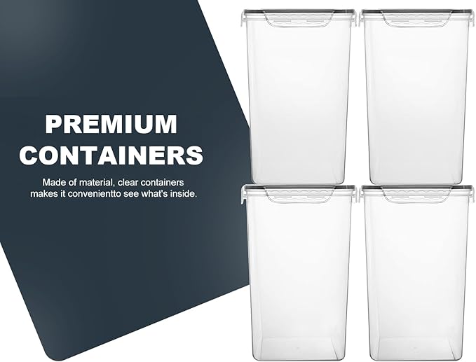 Extra Large 7qt / 6.5L/220oz Tall Food Storage Containers, WIDE & DEEP, 4-Piece Plastic Airtight Kitchen Pantry Storage Containers for Flour, Sugar, with 4 Measuring Cups,20 Labels