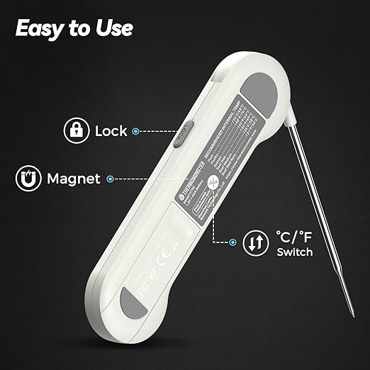 0.5 Sec Instant Read Meat Thermometer Digital with ±0.5℉ Precision, Food Thermometer for Cooking Kitchen Gadgets, Oven Grill Candy BBQ Essentials Accessories, Gifts for Him Dad Men Birthday, White