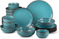 24 Piece Dinnerware Sets for 6， Scratch Resistant,microwave oven and Dishwasher Safe Plates and Bowls Sets Ceramic, Dish Set, Bowl and Plate Set -Kiln turned sea blue