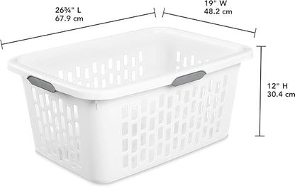 Sterilite Laundry Basket, Plastic Clothes Hamper, Large Rectangle Bin with Comfort Grip Handles and Reinforced Rim, 2 Bushel Capacity, White, 12 Pack