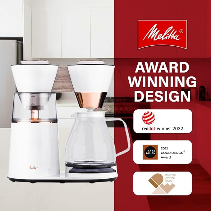 Melitta Vision 12-Cup Drip Coffee Maker, Automatic and Programmable, 96oz Capacity with 5-Pack Coffee Filters | White