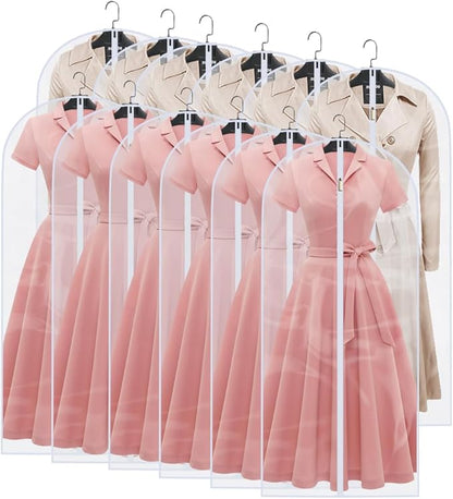 Garment Bags for Hanging Clothes (Set of 12) Suit Bags for Closet Storage Clothes Storage Bag Plastic Bag with Zipper for Suit, Sweaters Travel Laundry Wardrobe Closet Garment Dust Cover Bags
