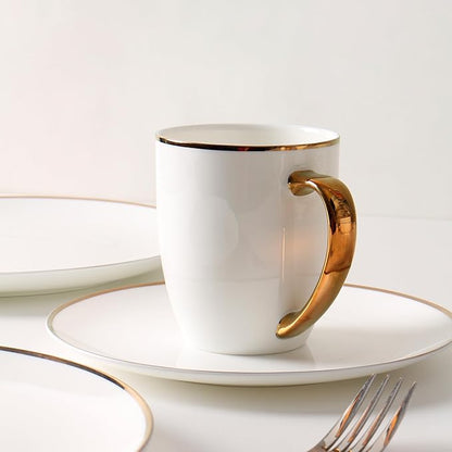 Bone China Dinnerware Set for 4, 16 Pc Round Dinner Set with Mugs - Porcelain and Microwave Safe - KOKEN