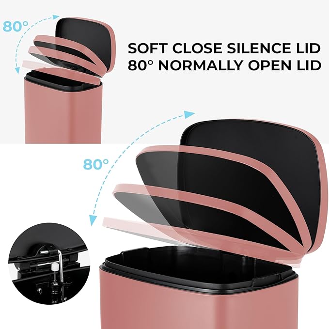 8 Gal Kitchen Trash Can, 30L Recycling or Garbage Bin, Brushed Stainless Steel Waste Basket, Soft&Quiet Close Dustbin, with Step-On Pedal, Removable Inner Bucket, for Home, Office, Living Room