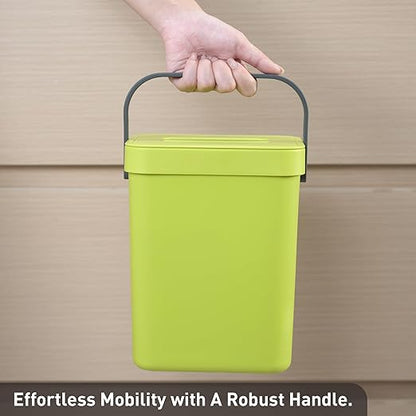 EKO Puro Wall-Mounted Trash Can with Lid, 1.32 Gal / 5L Hanging Trash Can, Small Kitchen Compost Bin for Counter Top, Mini Food Waste Bin (Green)