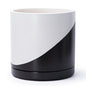 D'vine Dev 12 Inch Ceramic Planter Pot with Drainage Hole and Saucer, Indoor Cylinder Round Planter Pot, Oblique Monochrome Black and White, 94-O-F-K