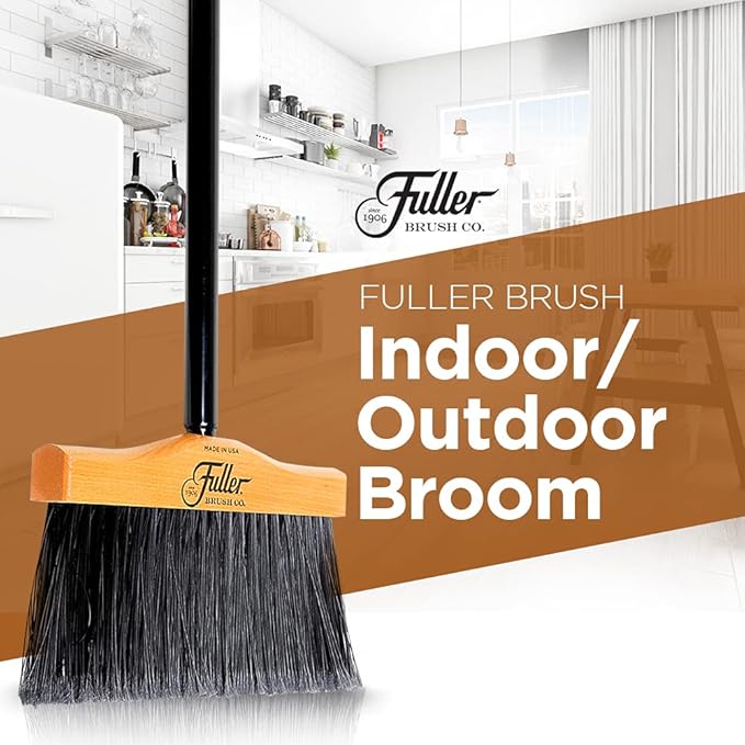 12” Upright Broom with 2 Piece Black Steel Threaded Handle