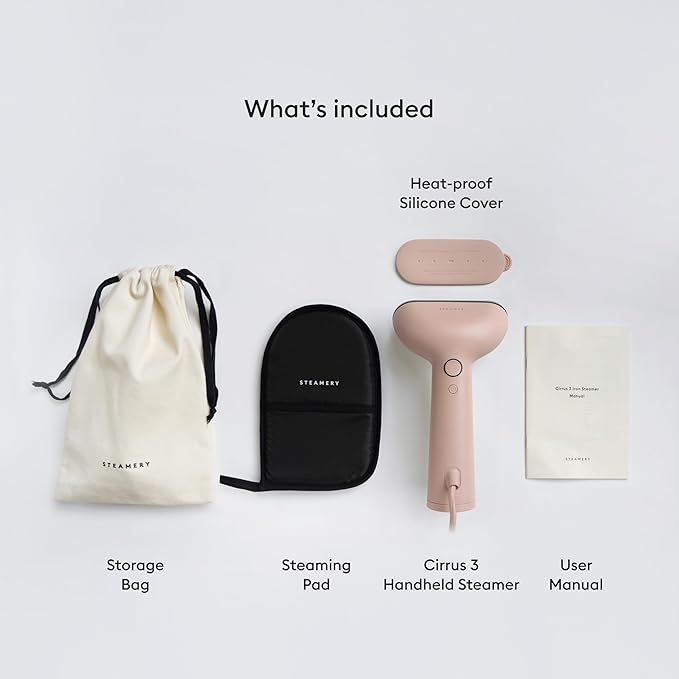Steamery Handheld Clothes Steamer Cirrus 3, 1200W, US Plug, Heated Ironing Plate, Fast Heat Up, Garment Wrinkle Remover, Pink