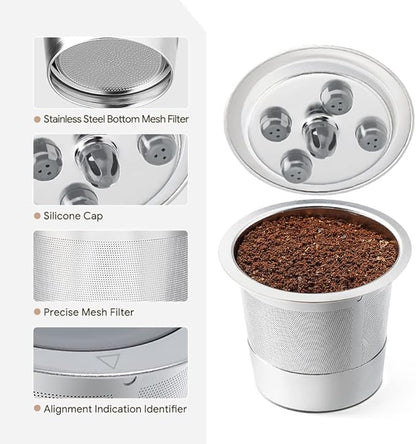 4 Pack Stainless Steel Reusable K Cups for K eurig Supreme & Supreme Plus, Five Hole Universal K-eurig Reusable Refillable coffee pod filter 2 Stainless Steel Spoons 2 Brushes