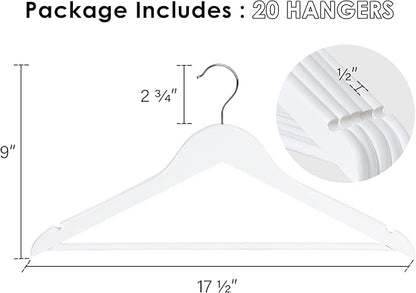 StorageWorks White Wooden Hangers, 20 Pack Wood Hanger for Closet, Coat Hangers for Coats, Shirts, Pants, Bridesmaid Suits, Wedding Dress