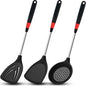 3 Pieces Silicone Stainless Steel Turner Spatula Set Includes Flexible Silicone Wok Spatula Slotted Spatula Skimmer Slotted Spoon for Nonstick Cookware Cooking Baking Supplies