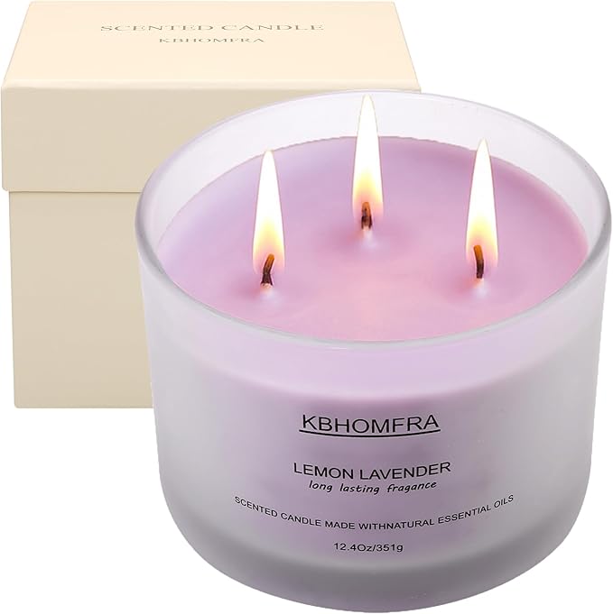 Scented Candle for Home, Lemon Lavender Essential Oils Fragrant, Soy Wax 12.4oz Large Capacity,3-Wick 70 Hours Burn,for Festival Luxury Gift,Sleep Relaxation Ambience