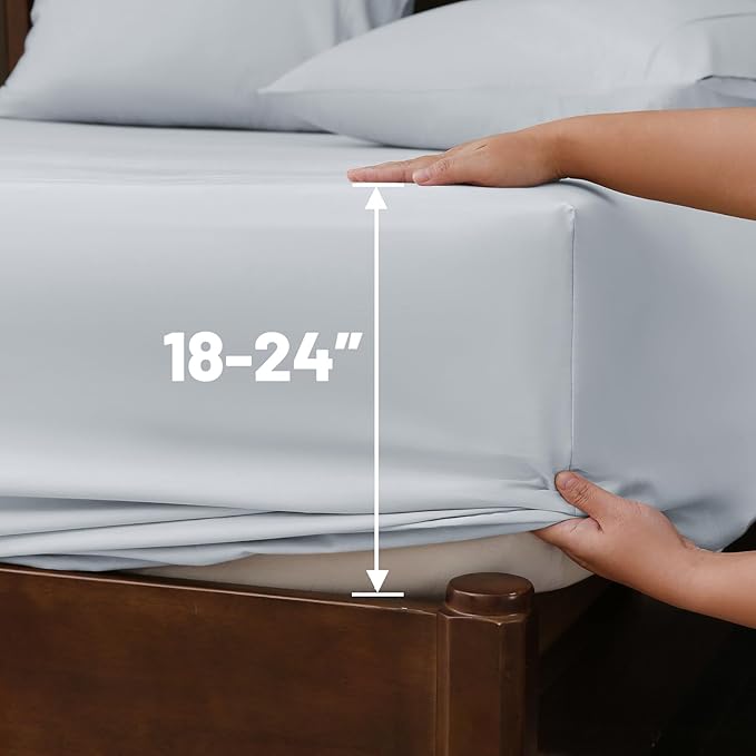 Extra Deep Pocket King Sheets 18-24 Inch 100% Egyptian Cotton 1000 Thread Count Sateen Weave Soft Breathable 4 Pieces（King，Light Blue）