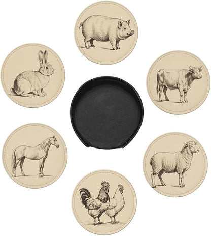 6 Pcs Farm Animals Drink Coasters