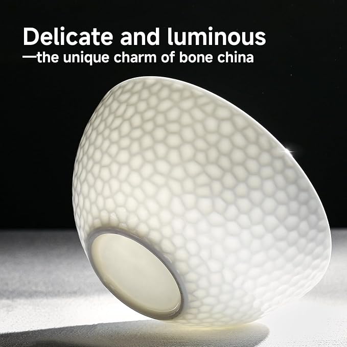 18Pcs Hammered Rim White Bone China Set, Service