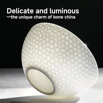 18Pcs Hammered Rim White Bone China Set, Service