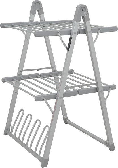 Electric Heated Clothes Drying Rack,Foldable Heated Garment Dryer with Timer Shut-Off Laundry Rack for Clothes Shoes Socks,Aluminum Alloy,Silvery Gray,Plug & Play,(39.37x25.98x23.82in)