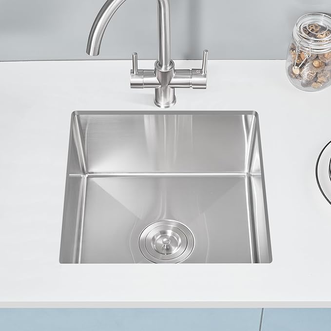 POPFLY 20×17 Inch Undermount Kitchen Sink, Small Wet Bar Prep Sink, 18 Gauge Stainless Steel Single Bowl 9 Inch Deep Rv Sink, Brushed Fregadero De Cocina