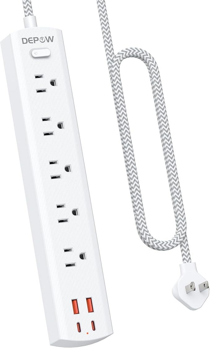 2 Prong Power Strip, 2 to 3 Prong Outlet Adapter with 5 AC & 4 USB Ports (2 USB C), 5FT Braided Cord, 1700J Two Prong Surge Protector, Wall Mountable, Ideal for Old House Non-Grounded Outlets