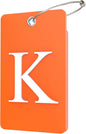 Gostwo 2 Pack Luggage Tags for Suitcases, 26 Initial Letter Travel Luggage Baggage Identification Labels ID Tag Fully Bendable Tags with Stainless Steel Loop (Orange) (Letter K)